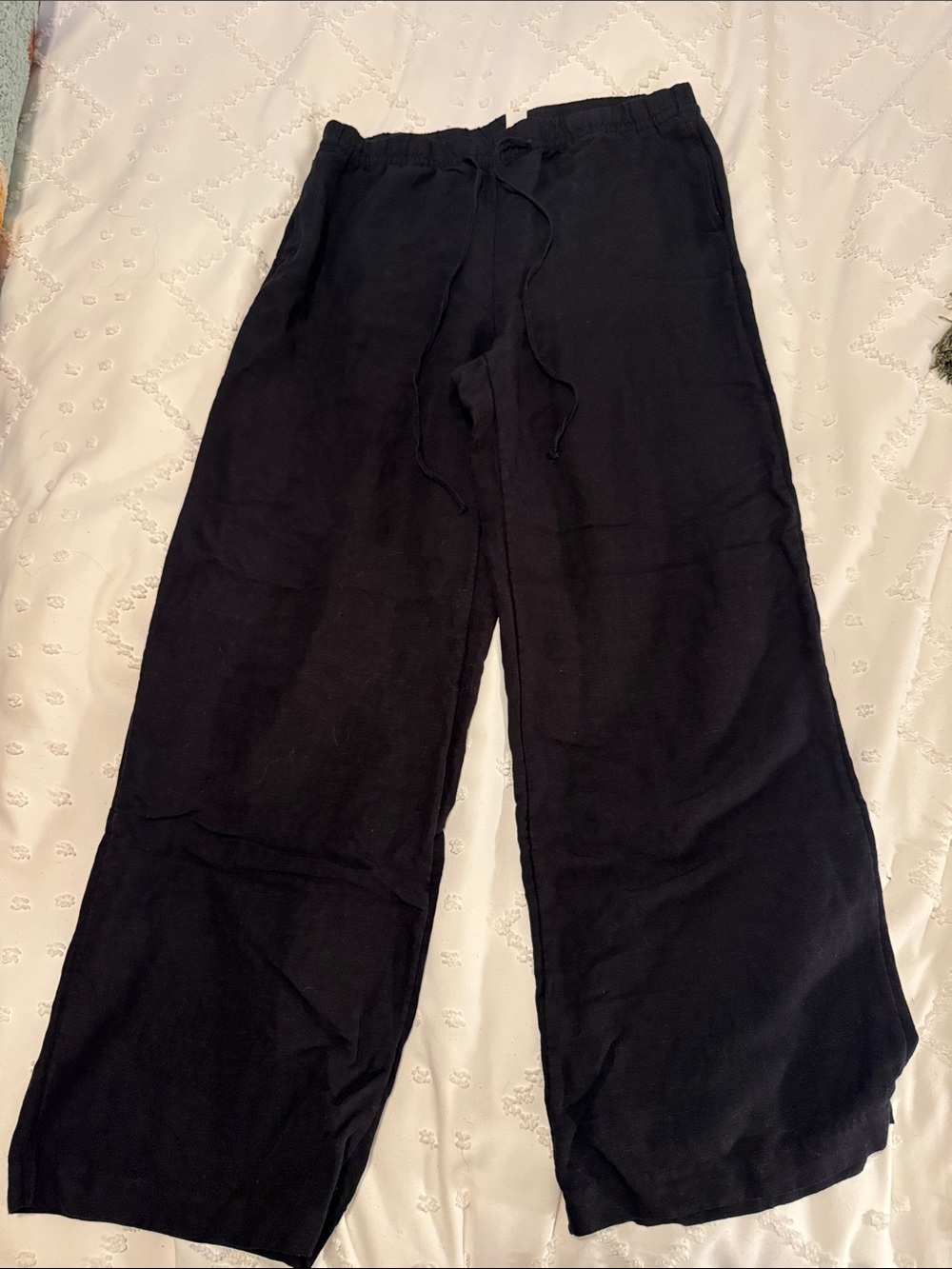 H&M Black Wide-Leg Linen Drawstring Pants